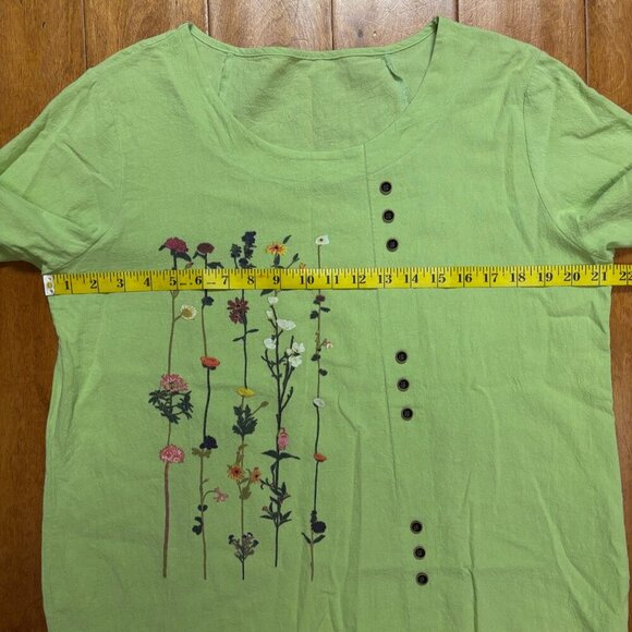 Womens Green Blouse Top Size Med Floral Lagenlook Artsy Lightweight Spring Boho - Picture 6 of 9